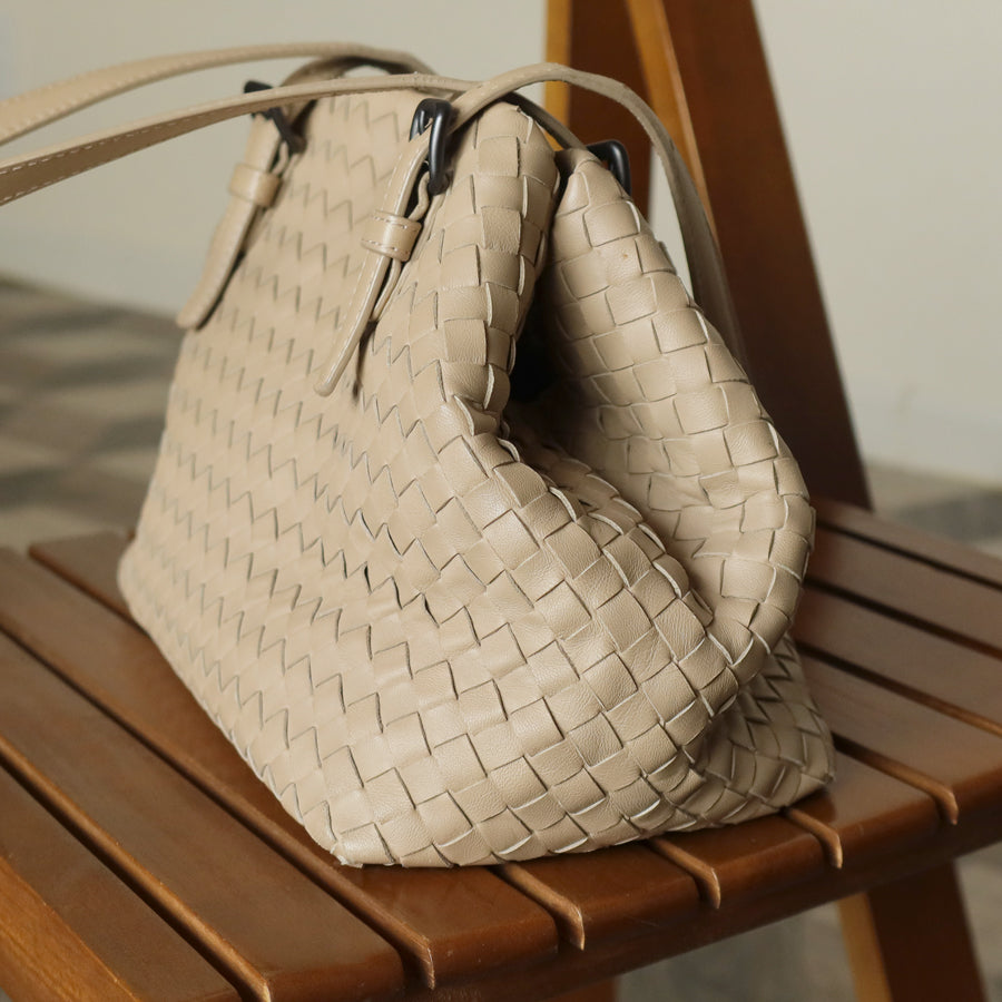 Bottega Veneta Vintage Taupe Intrecciato Leather Cesta Shoulder Tote Bag