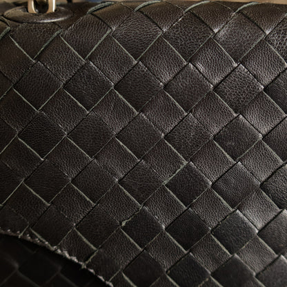 Bottega Veneta Vintage Lambskin Mini Intrecciato Flap Bag