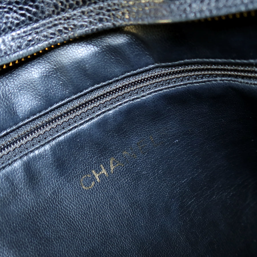Vintage Chanel Black Caviar 24k Chain Triple CC mark Shoulder Tote Bag