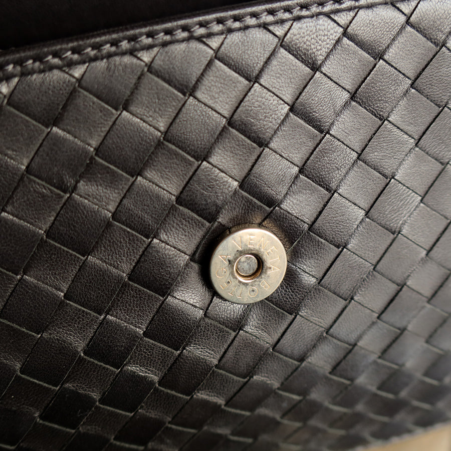 Bottega Veneta Vintage Lambskin Mini Intrecciato Flap Bag