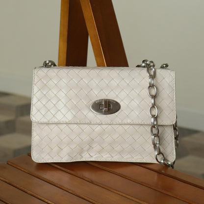 Bottega Veneta Vintage Ivory White Intrecciato Turn lock 2way Mini Shoulder Bag