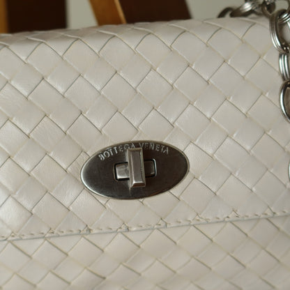 Bottega Veneta Vintage Ivory White Intrecciato Turn lock 2way Mini Shoulder Bag