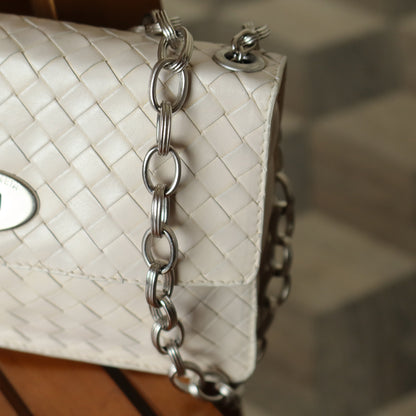 Bottega Veneta Vintage Ivory White Intrecciato Turn lock 2way Mini Shoulder Bag