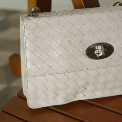 Bottega Veneta Vintage Ivory White Intrecciato Turn lock 2way Mini Shoulder Bag