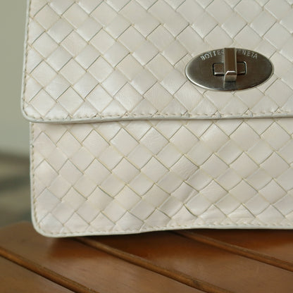 Bottega Veneta Vintage Ivory White Intrecciato Turn lock 2way Mini Shoulder Bag