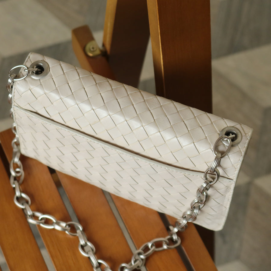Bottega Veneta Vintage Ivory White Intrecciato Turn lock 2way Mini Shoulder Bag