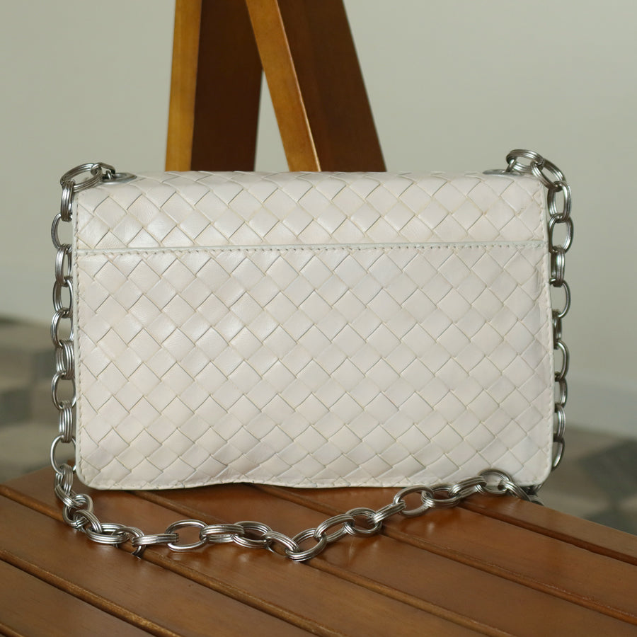 Bottega Veneta Vintage Ivory White Intrecciato Turn lock 2way Mini Shoulder Bag