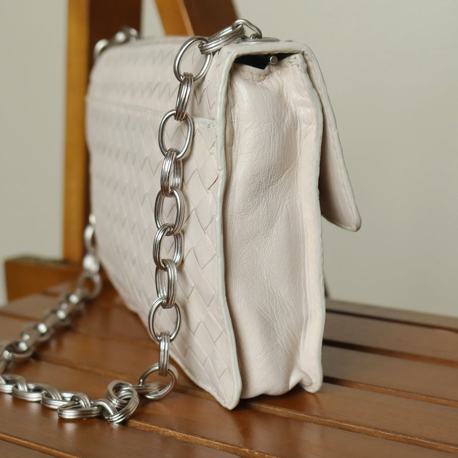 Bottega Veneta Vintage Ivory White Intrecciato Turn lock 2way Mini Shoulder Bag