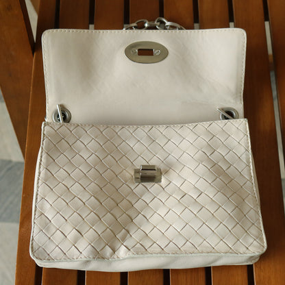 Bottega Veneta Vintage Ivory White Intrecciato Turn lock 2way Mini Shoulder Bag