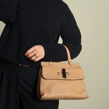 Gucci Vintage Bamboo Turn lock Brown Tan Leather Small Daily Crossbody Bag