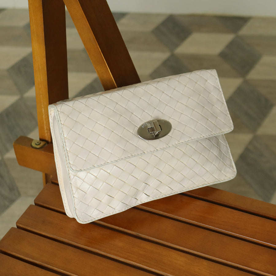 Bottega Veneta Vintage Ivory White Intrecciato Turn lock 2way Mini Shoulder Bag