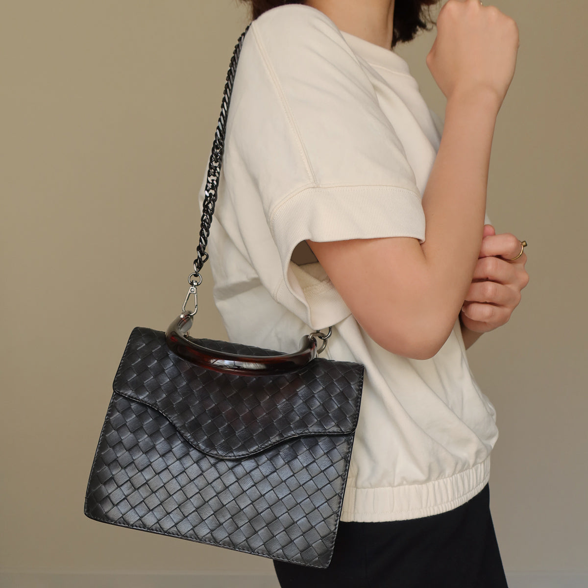 Bottega Veneta Vintage Lambskin Mini Intrecciato Flap Bag