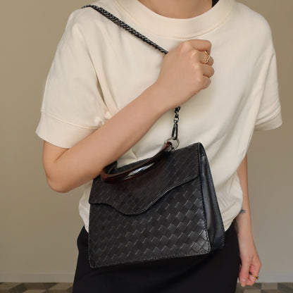 Bottega Veneta Vintage Lambskin Mini Intrecciato Flap Bag