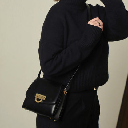 Celine Vintage Black box leather Gold Gancini Crossbody Flap Bag