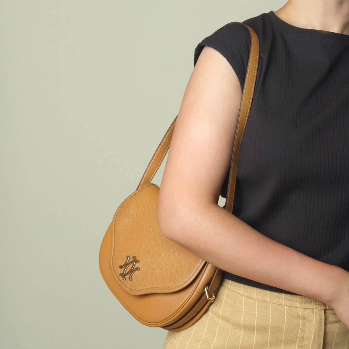 Hermès Vintage '80s Brown Leather Double H 2way Shoulder Flap Bag