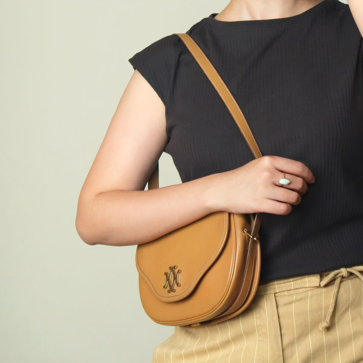 Hermès Vintage '80s Brown Leather Double H 2way Shoulder Flap Bag