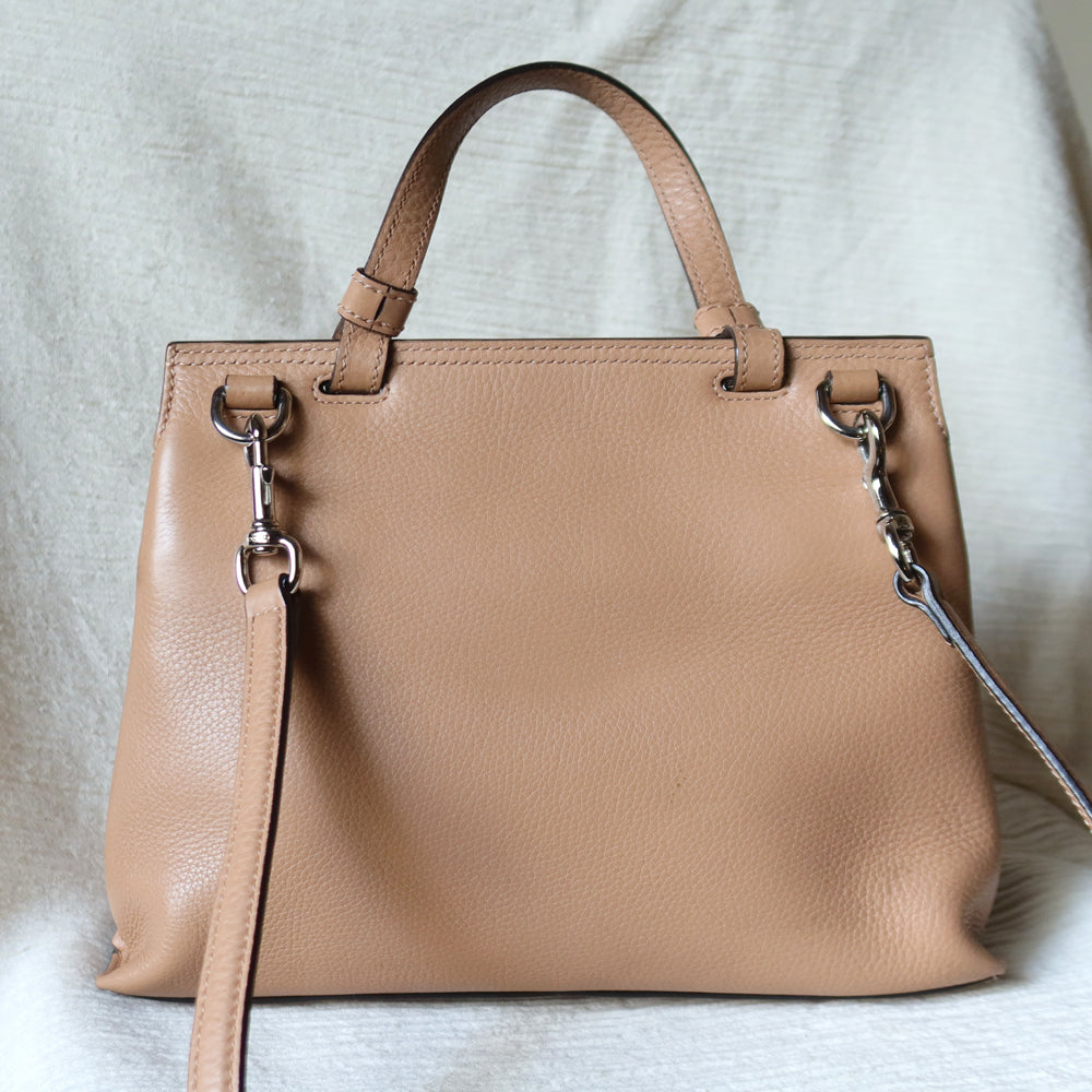 Gucci Vintage Bamboo Turn lock Brown Tan Leather Small Daily Crossbody Bag