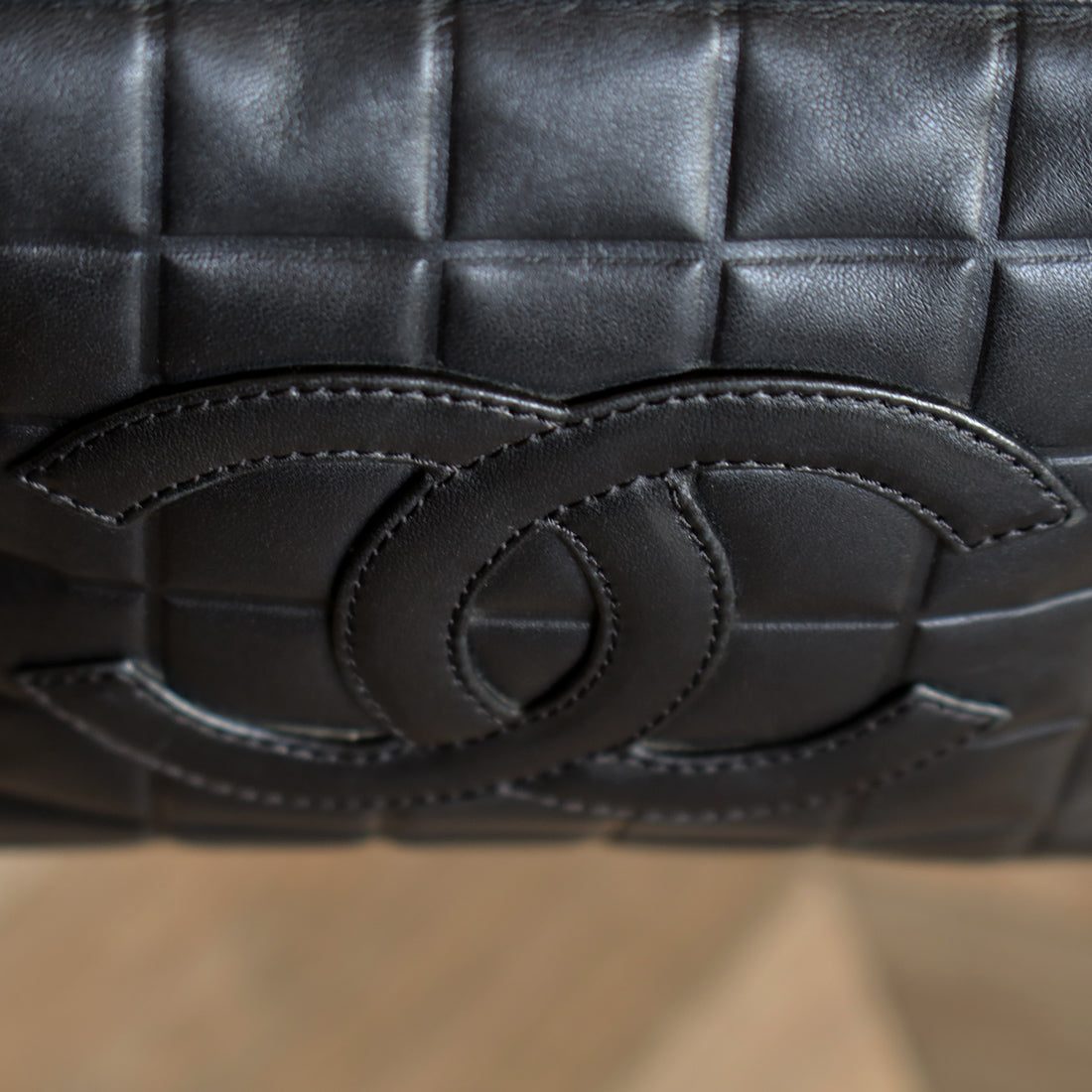 Chanel Vintage Quilted Chocolate bar CC Black Lambskin Shoulder Bag