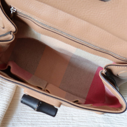 Gucci Vintage Bamboo Turn lock Brown Tan Leather Small Daily Crossbody Bag