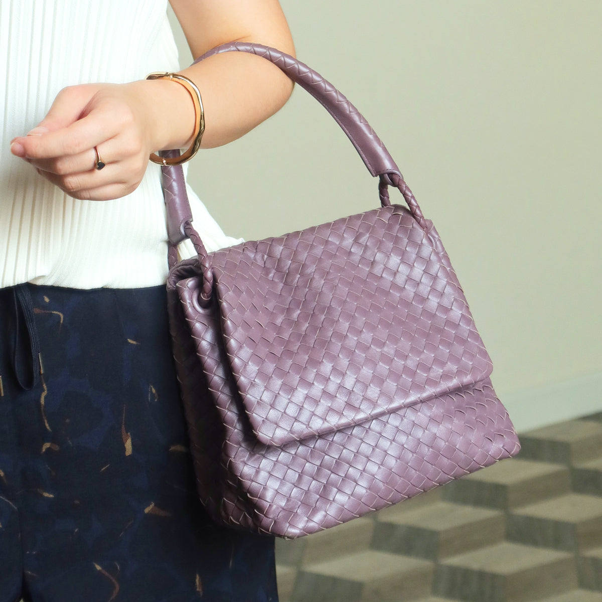 Bottega Veneta Vintage Lilac purple Intrecciato Ring Hobo Shoulder Flap Bag