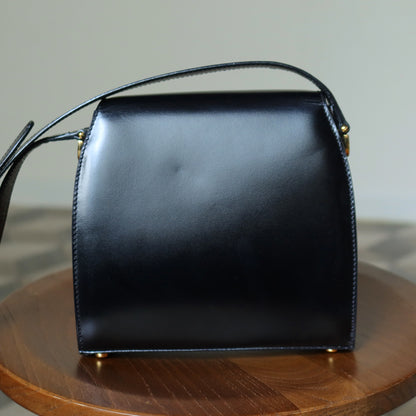 Celine Vintage Black box leather Gold Gancini Crossbody Flap Bag