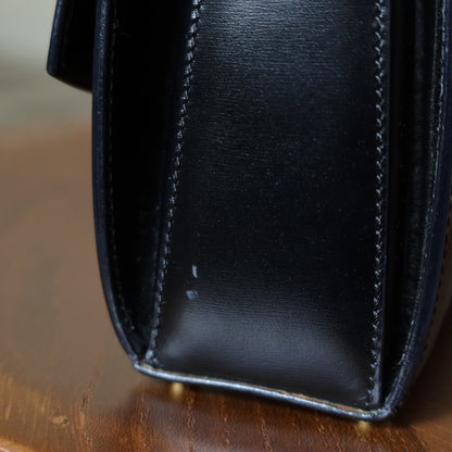 Celine Vintage Black box leather Gold Gancini Crossbody Flap Bag