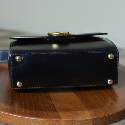 Celine Vintage Black box leather Gold Gancini Crossbody Flap Bag