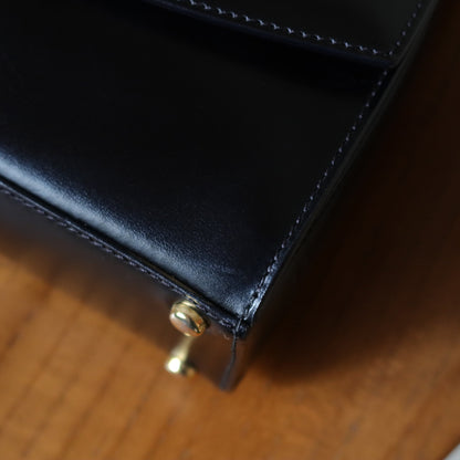 Celine Vintage Black box leather Gold Gancini Crossbody Flap Bag