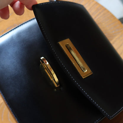 Celine Vintage Black box leather Gold Gancini Crossbody Flap Bag
