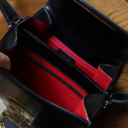 Celine Vintage Black box leather Gold Gancini Crossbody Flap Bag