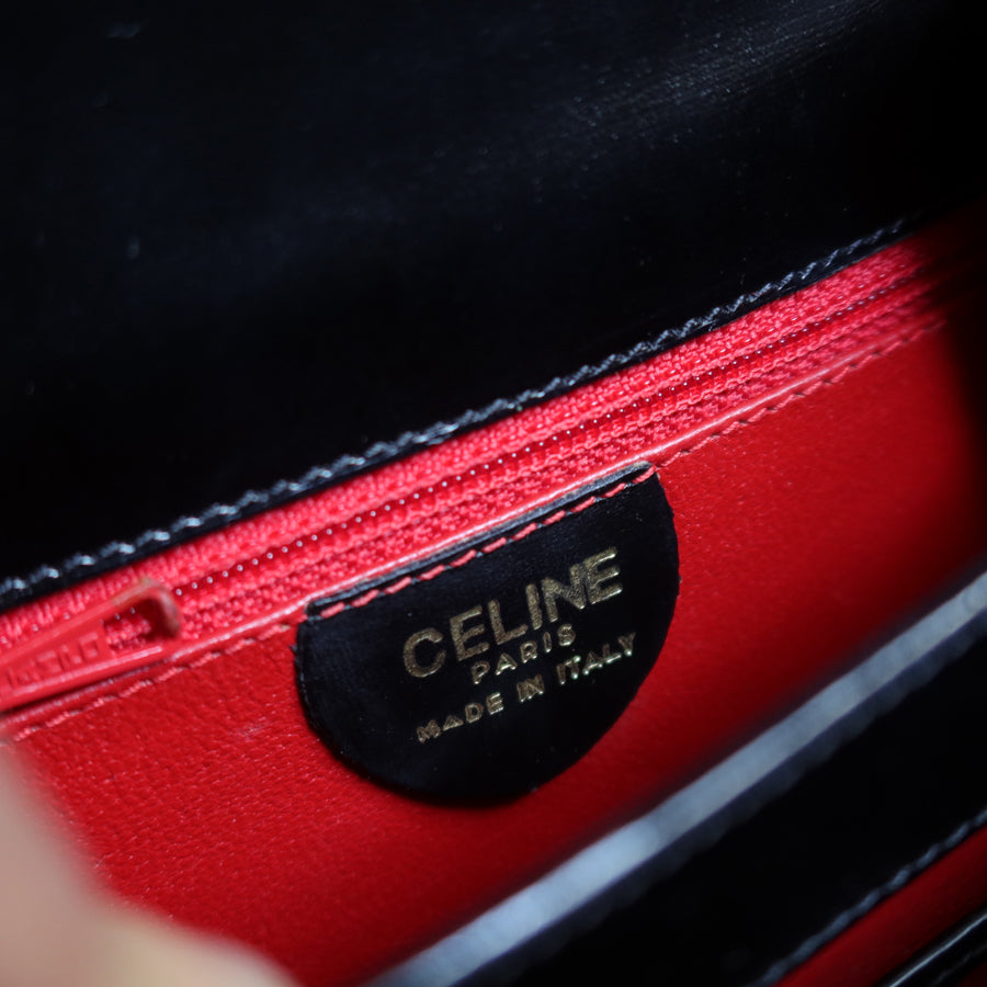 Celine Vintage Black box leather Gold Gancini Crossbody Flap Bag