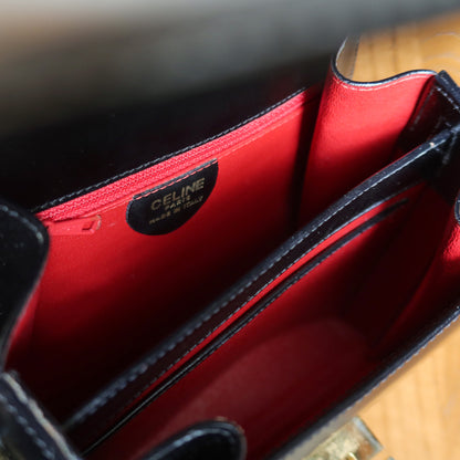 Celine Vintage Black box leather Gold Gancini Crossbody Flap Bag