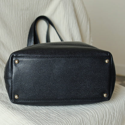 Chanel Vintage Black Caviar CC mark Wood resin Drawstring Weekend Shoulder Bag