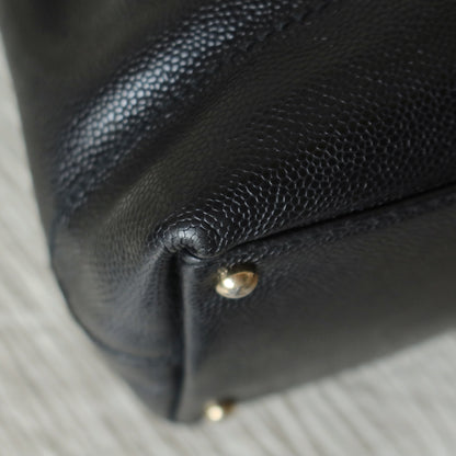 Chanel Vintage Black Caviar CC mark Wood resin Drawstring Weekend Shoulder Bag