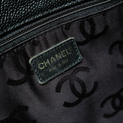 Chanel Vintage Black Caviar CC mark Wood resin Drawstring Weekend Shoulder Bag