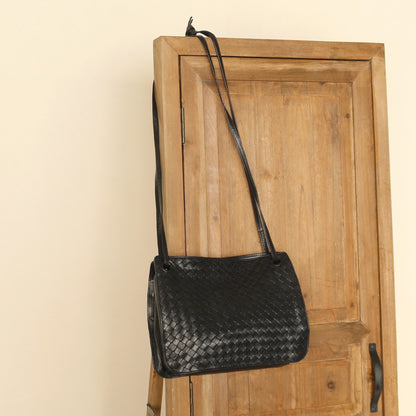Bottega Veneta Vintage Black Leather Intrecciato Weave 3way Shoulder Bag M