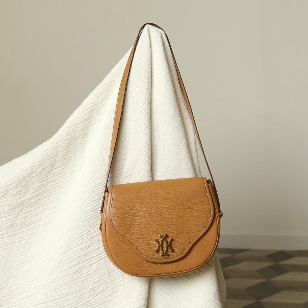 Hermès Vintage '80s Brown Leather Double H 2way Shoulder Flap Bag