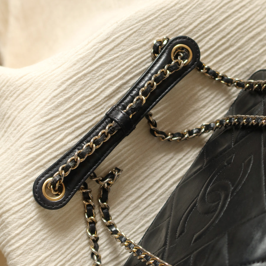 Vintage Chanel Black Lambskin Diamond Quilted CC Classic Full Flap Bag