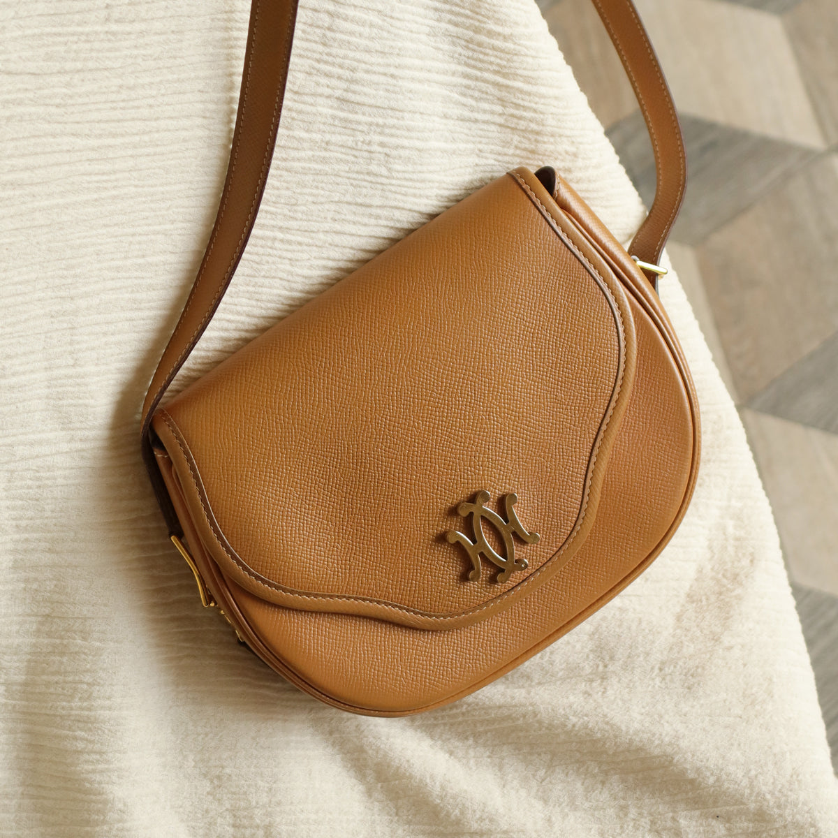Hermès Vintage '80s Brown Leather Double H 2way Shoulder Flap Bag
