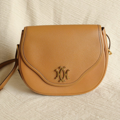 Hermès Vintage '80s Brown Leather Double H 2way Shoulder Flap Bag