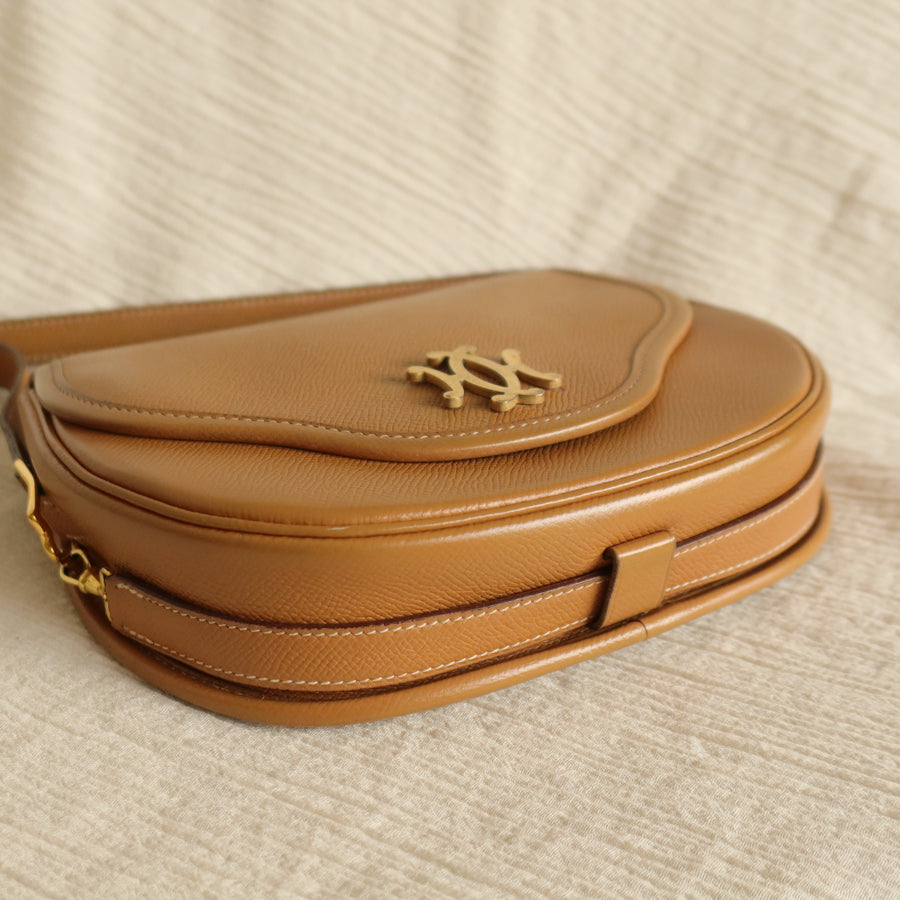 Hermès Vintage '80s Brown Leather Double H 2way Shoulder Flap Bag