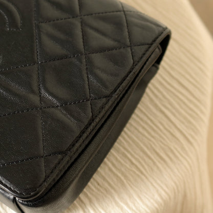 Vintage Chanel Black Lambskin Diamond Quilted CC Classic Full Flap Bag