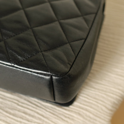 Vintage Chanel Black Lambskin Diamond Quilted CC Classic Full Flap Bag