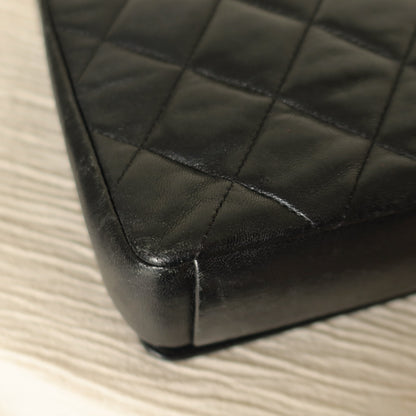 Vintage Chanel Black Lambskin Diamond Quilted CC Classic Full Flap Bag