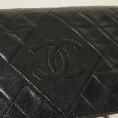 Vintage Chanel Black Lambskin Diamond Quilted CC Classic Full Flap Bag