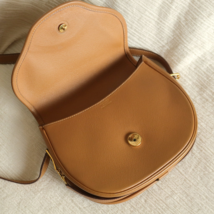 Hermès Vintage '80s Brown Leather Double H 2way Shoulder Flap Bag