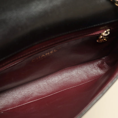 Vintage Chanel Black Lambskin Diamond Quilted CC Classic Full Flap Bag