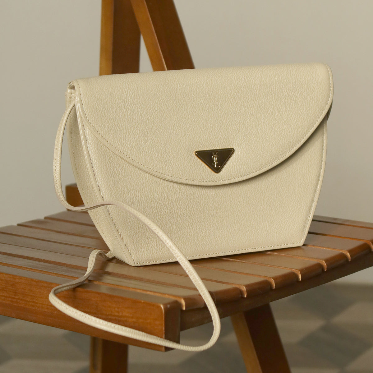 Yves Saint Laurent YSL Vintage Cream Ivory Half Moon Crossbody Flap bag