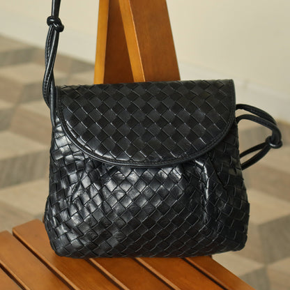 Bottega Veneta Vintage Black Intrecciato Weave Pouch Crossbody Shoulder Bag