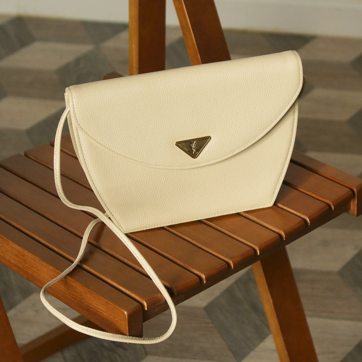 Yves Saint Laurent YSL Vintage Cream Ivory Half Moon Crossbody Flap bag
